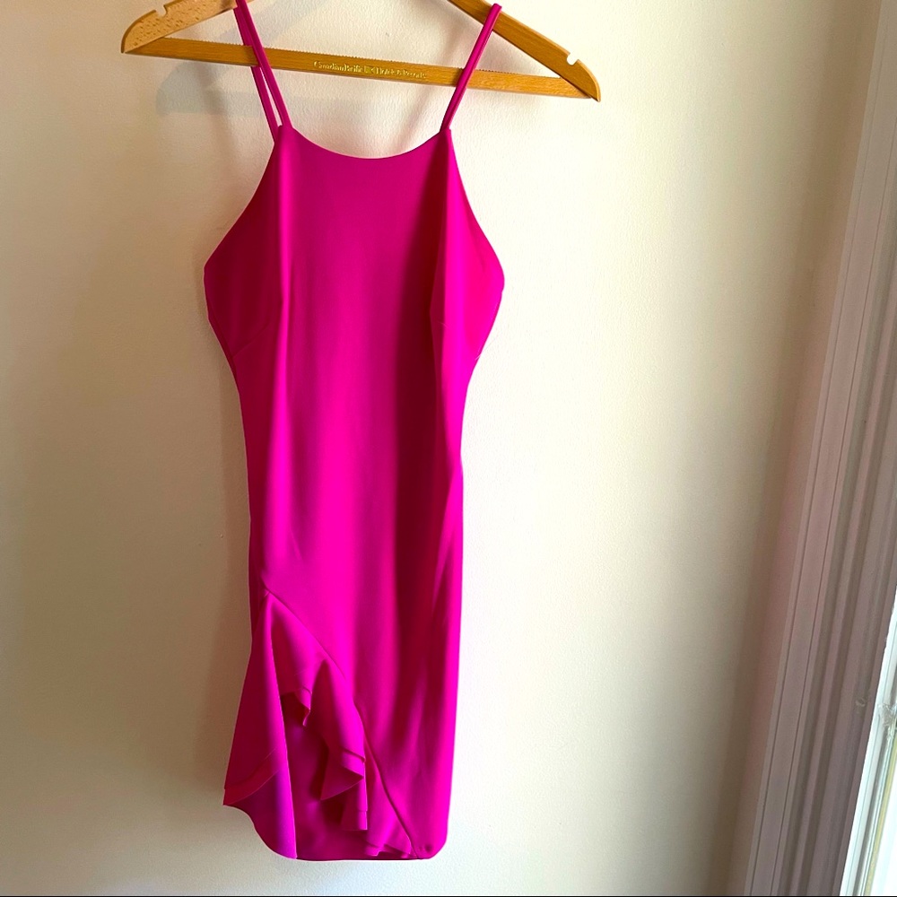 Fuchsia Bebe Halter Ruffle Cocktail Dress Size Small